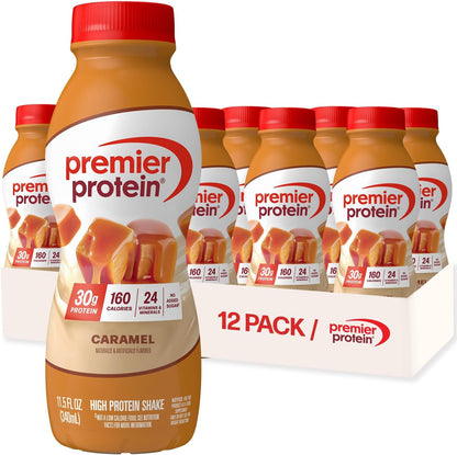 Premier Protein Shake, Caramel, 30g Protein, No Added Sugar, 24 Vitamins & Minerals to Support Immune Health, 11.5 fl oz, 12 Pack (Packaging May Vary)