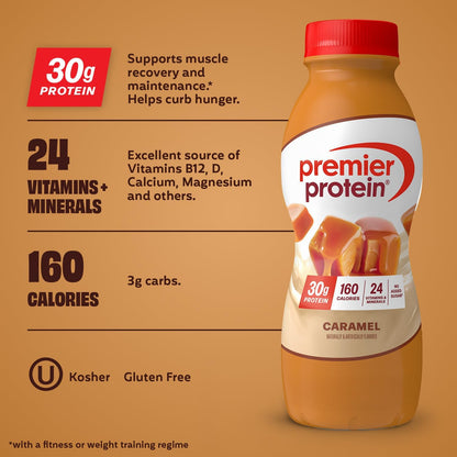 Premier Protein Shake, Caramel, 30g Protein, No Added Sugar, 24 Vitamins & Minerals to Support Immune Health, 11.5 fl oz, 12 Pack (Packaging May Vary)