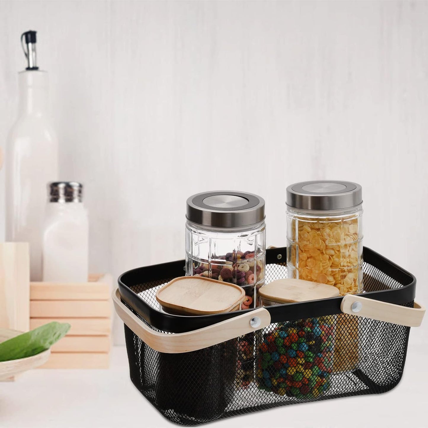 ZEAYEA Mesh Storage Basket with Handle, Garden Harvest Basket, Mesh Fruit Vegetables Gathering Basket Bin, Multi-functional Metal Wire Basket for Kitchen Garden Picnic Cabinet