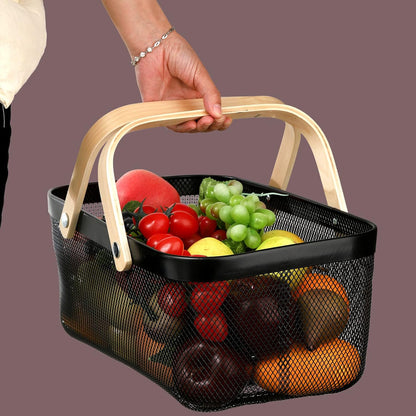 ZEAYEA Mesh Storage Basket with Handle, Garden Harvest Basket, Mesh Fruit Vegetables Gathering Basket Bin, Multi-functional Metal Wire Basket for Kitchen Garden Picnic Cabinet