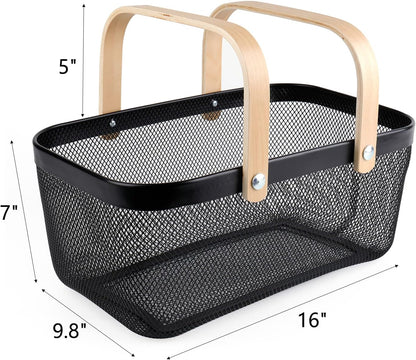 ZEAYEA Mesh Storage Basket with Handle, Garden Harvest Basket, Mesh Fruit Vegetables Gathering Basket Bin, Multi-functional Metal Wire Basket for Kitchen Garden Picnic Cabinet