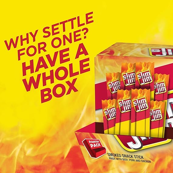 Slim Jim Smoked Meat Sticks, Original Flavor, 6g Protein Per Serving, Snack Size, Stocking Stuffer, 0.28 oz. (46 Count)
