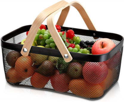 ZEAYEA Mesh Storage Basket with Handle, Garden Harvest Basket, Mesh Fruit Vegetables Gathering Basket Bin, Multi-functional Metal Wire Basket for Kitchen Garden Picnic Cabinet