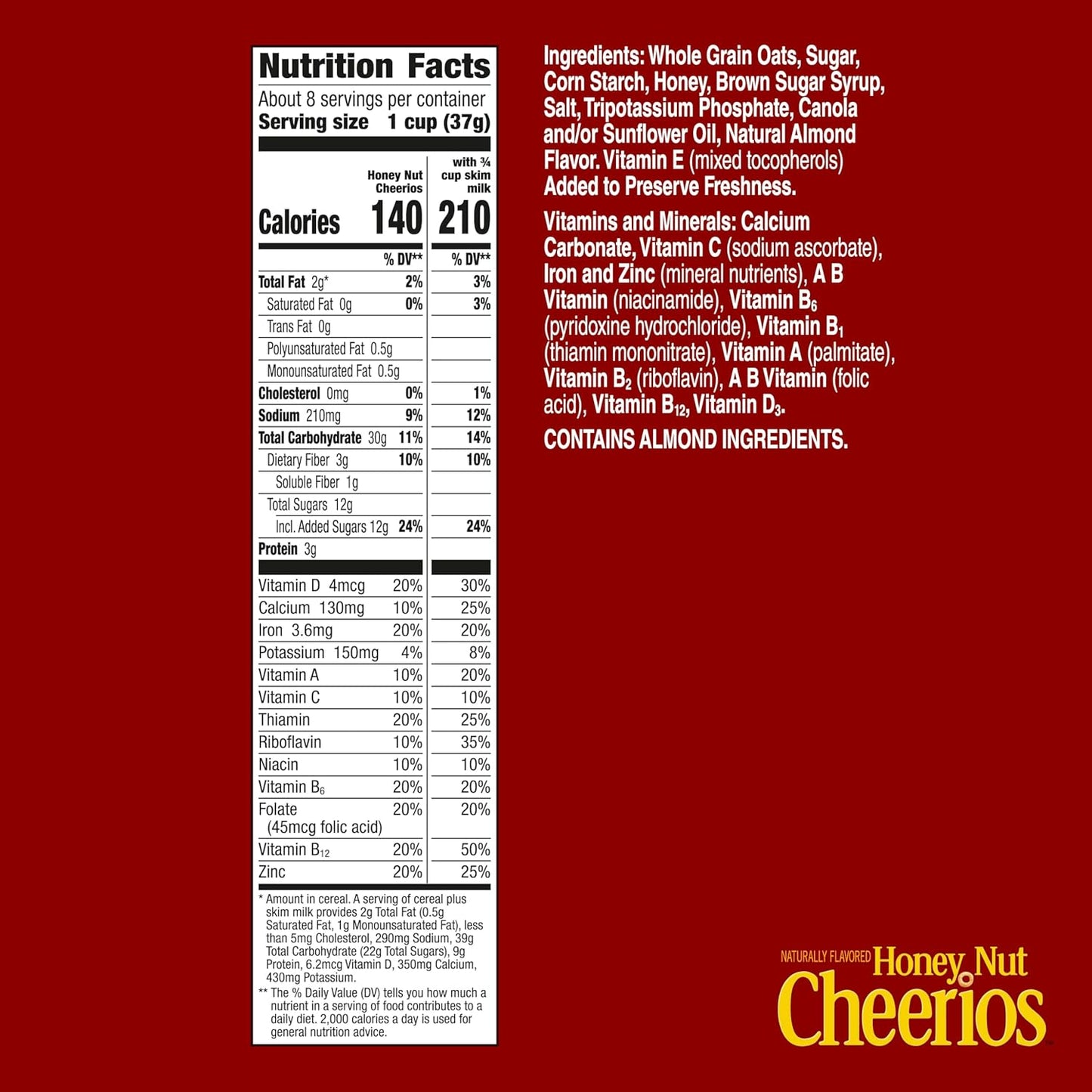 Honey Nut Cheerios, Heart Healthy Gluten Free Breakfast Cereal with Whole Grain Oats, 10.8 oz